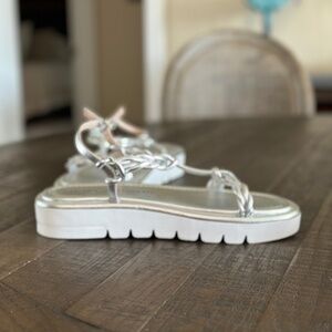 Stuart Weitzman Calypso Lift Metallic Leather Platform Sandals Size 9